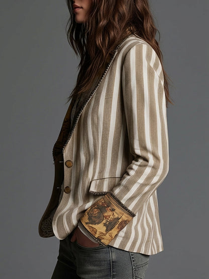 Sara - Blazer Bohemio a Rayas con Cuello Estampado