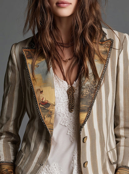 Sara - Blazer Bohemio a Rayas con Cuello Estampado