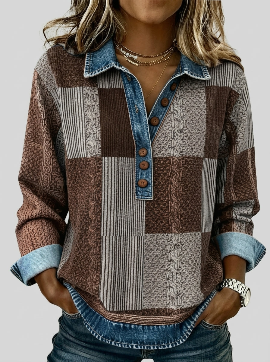 Teresa - Sudadera con Estampado de Cuadros de Color