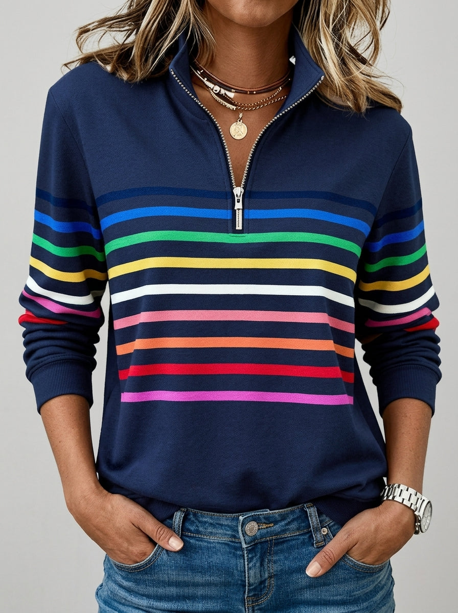 Manuela - Sudadera de Rayas de Colores con Cremallera