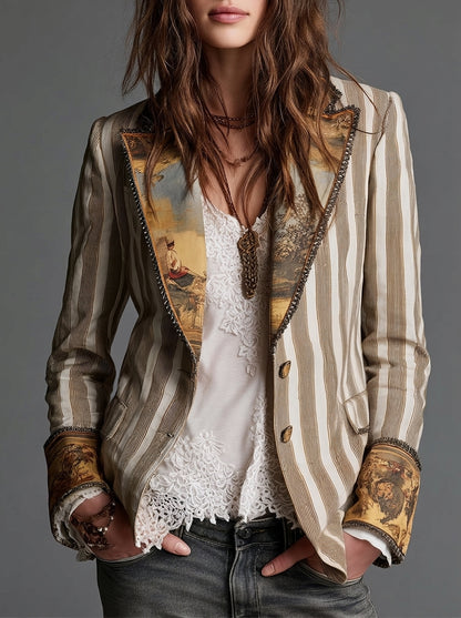 Sara - Blazer Bohemio a Rayas con Cuello Estampado