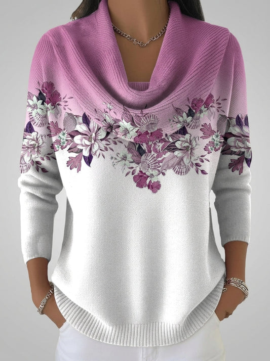 Alba - Jersey Floral con Cuello Vuelto