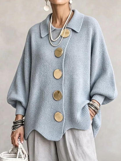 Isadora - Cárdigan con Cuello y Botones Grandes Metálicos