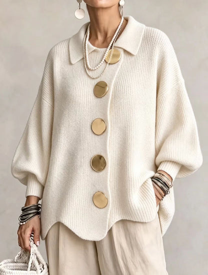 Isadora - Cárdigan con Cuello y Botones Grandes Metálicos
