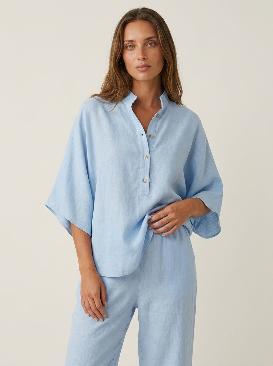 Maribel - Conjunto de Lino con Mangas Murciélago y Pantalón Ancho