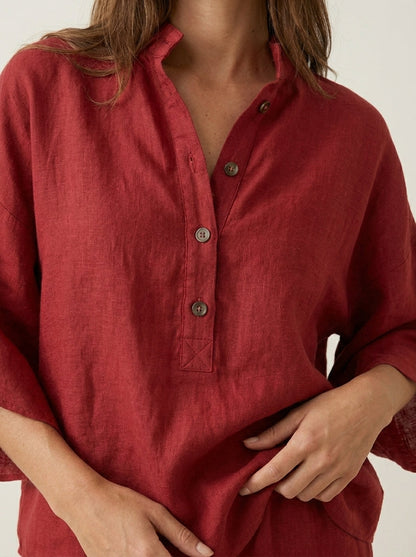 Maribel - Conjunto de Lino con Mangas Murciélago y Pantalón Ancho