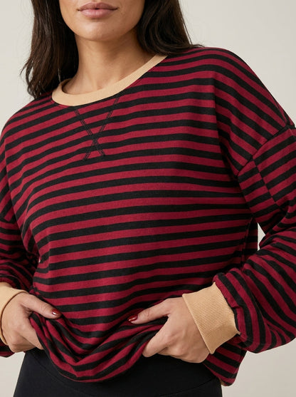 Isabella - Camiseta Manga Larga a Rayas con Cuello Redondo