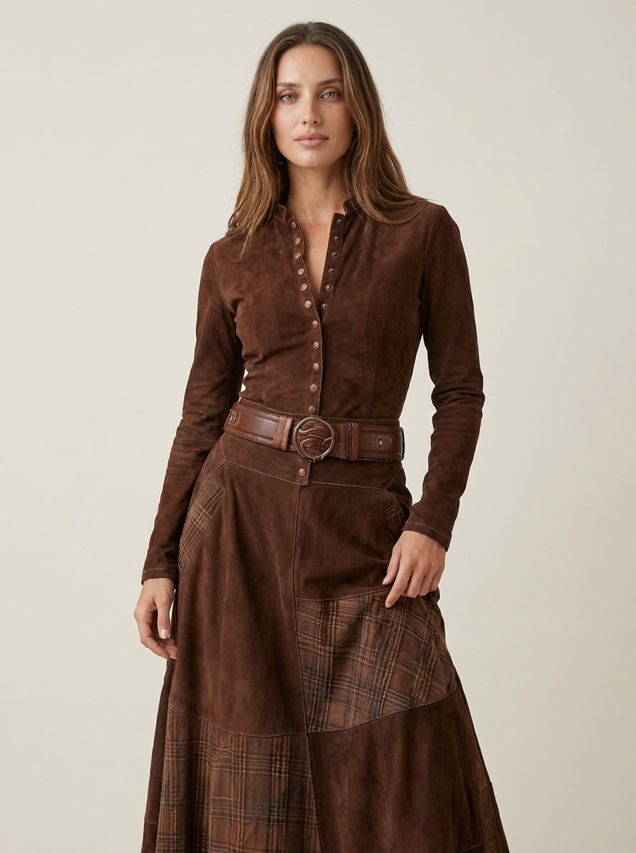 Azucena - Vestido Maxi de Ante con Cinturón