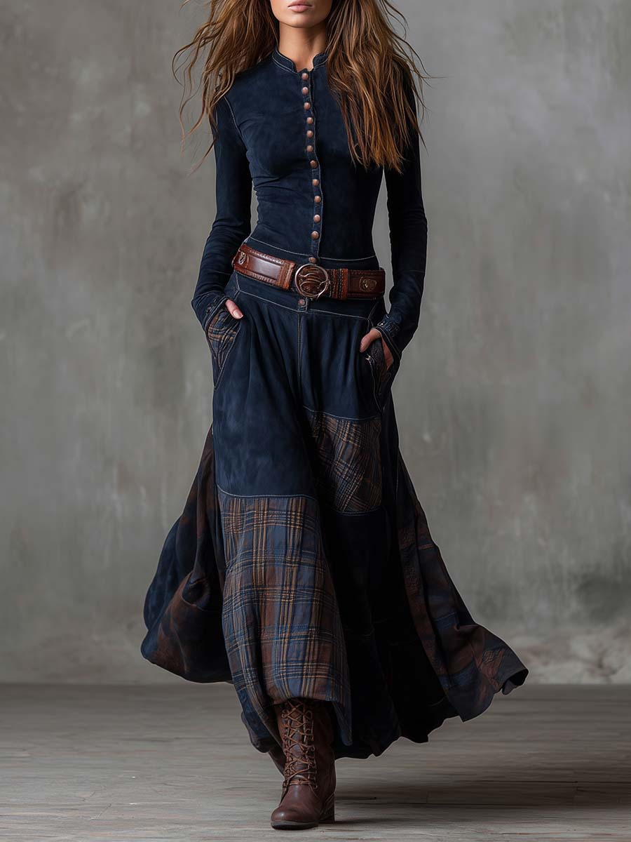 Azucena - Vestido Largo Efecto Ante con Cinturón
