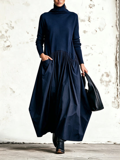 Mari - Vestido Largo con Cuello alto y Bolsillos