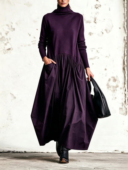 Mari - Vestido Largo con Cuello alto y Bolsillos
