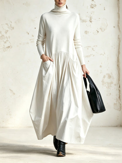 Mari - Vestido Largo con Cuello alto y Bolsillos