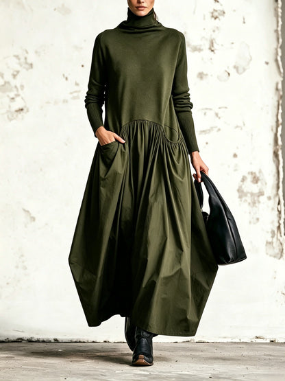 Mari - Vestido Largo con Cuello alto y Bolsillos