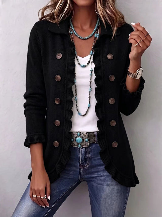 Camila - Chaqueta de Punto Negro con Volantes