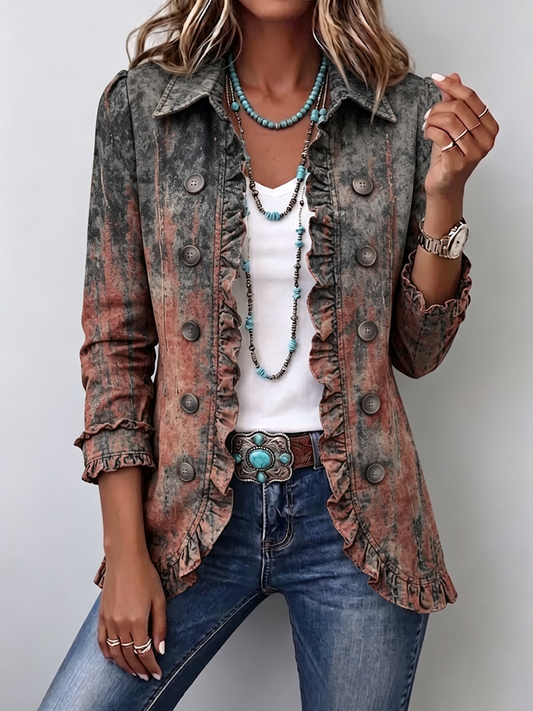 Benita - Chaqueta Degradado Texturizado con Volantes