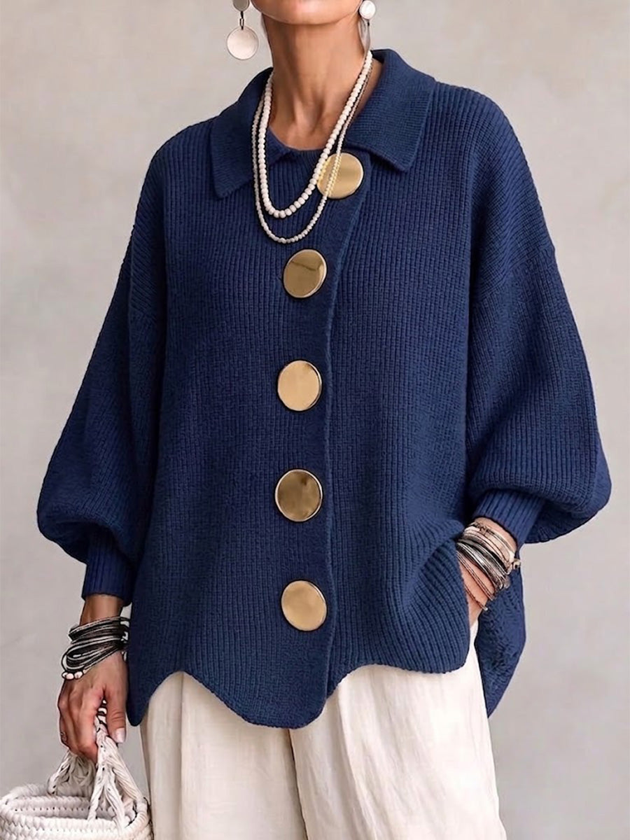 Isadora - Cárdigan con Cuello y Botones Grandes Metálicos
