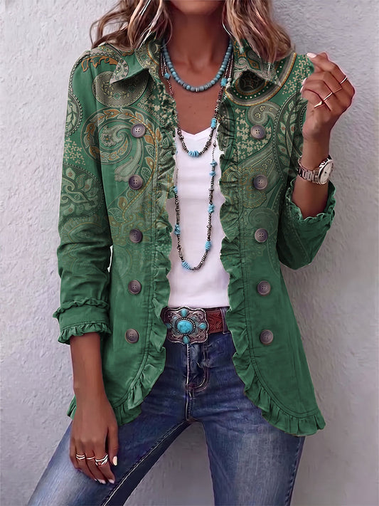 Jacinta - Chaqueta Cachemira Verde con Volantes