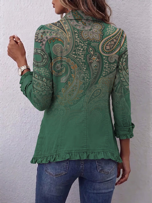 Jacinta - Chaqueta Cachemira Verde con Volantes