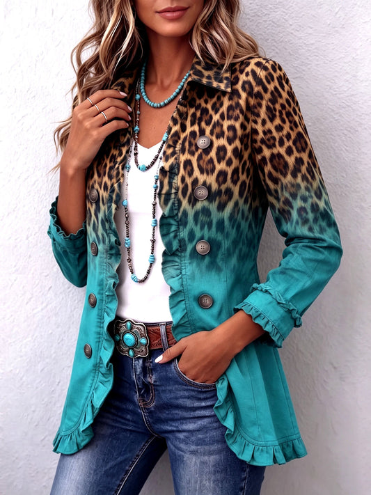 Mercedes - Chaqueta Blazer Leopardo Degradado con Volantes