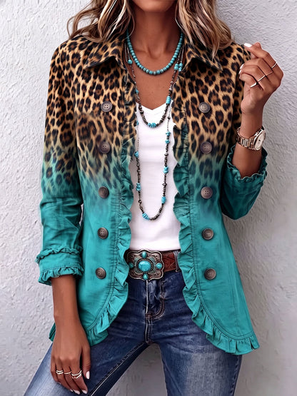 Mercedes - Chaqueta Blazer Leopardo Degradado con Volantes