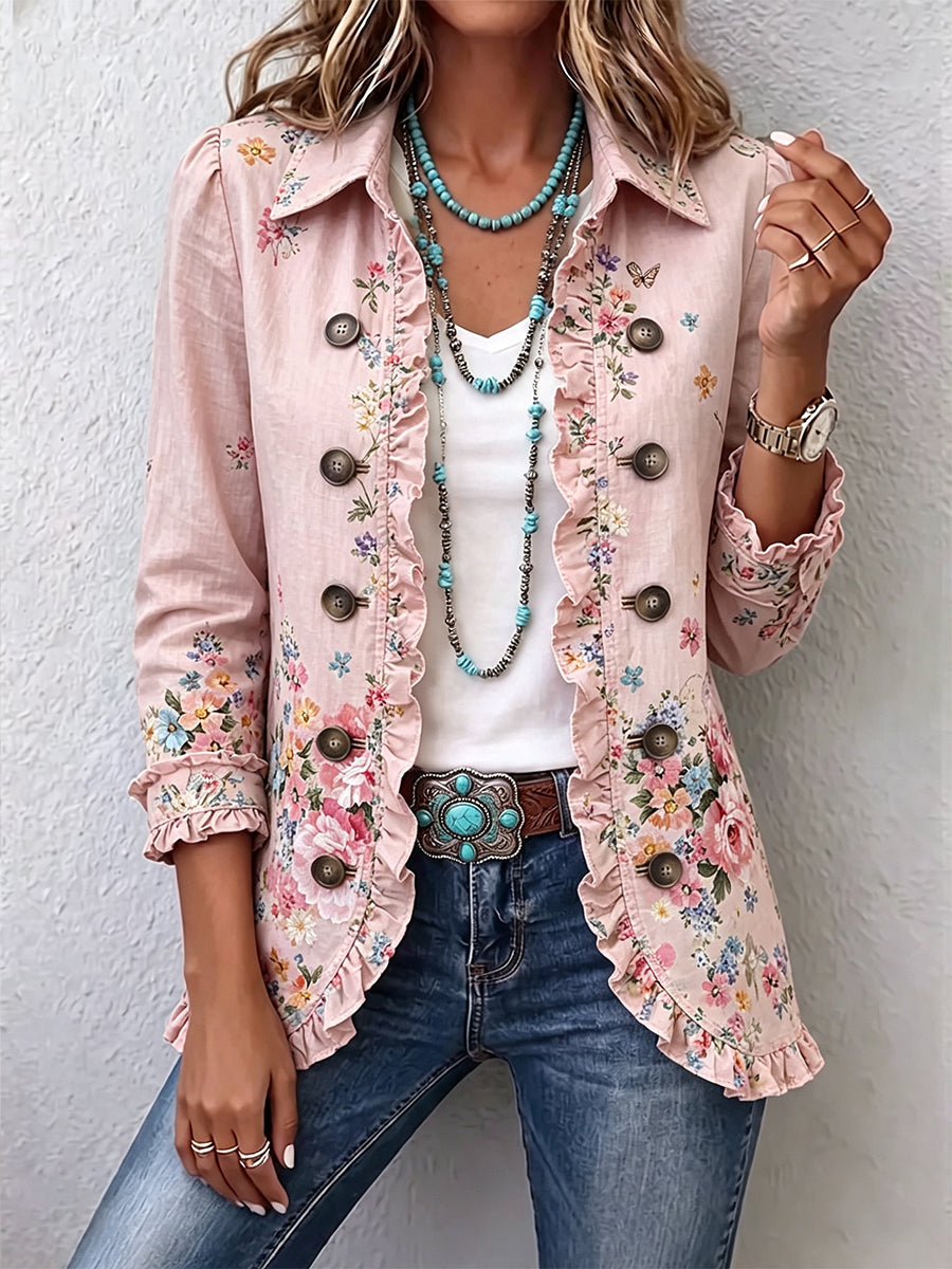 Araceli - Chaqueta Floral con Volantes y Botones