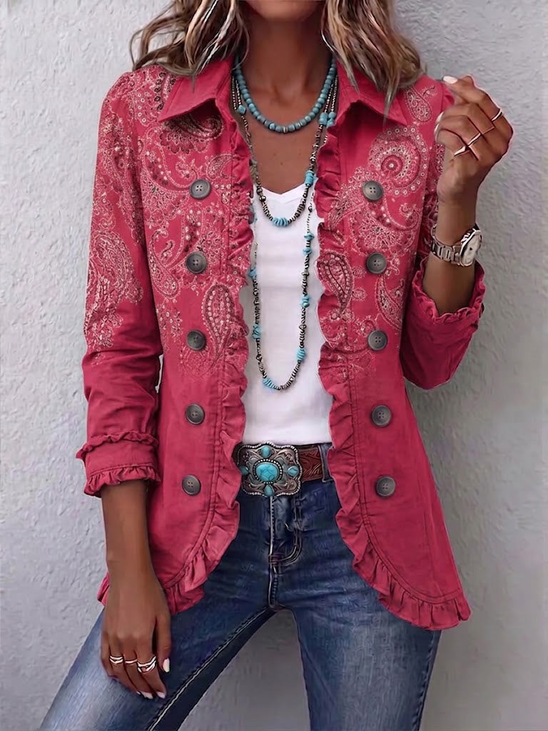 Adoración - Chaqueta Cachemira Rosa con Volantes