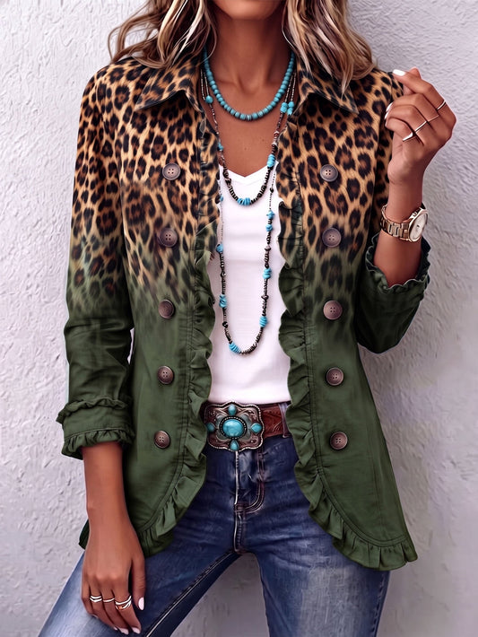 Ramona - Chaqueta Blazer Leopardo Verde con Volantes