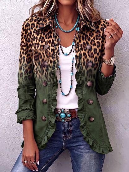 Mercedes - Chaqueta Blazer Leopardo Degradado con Volantes