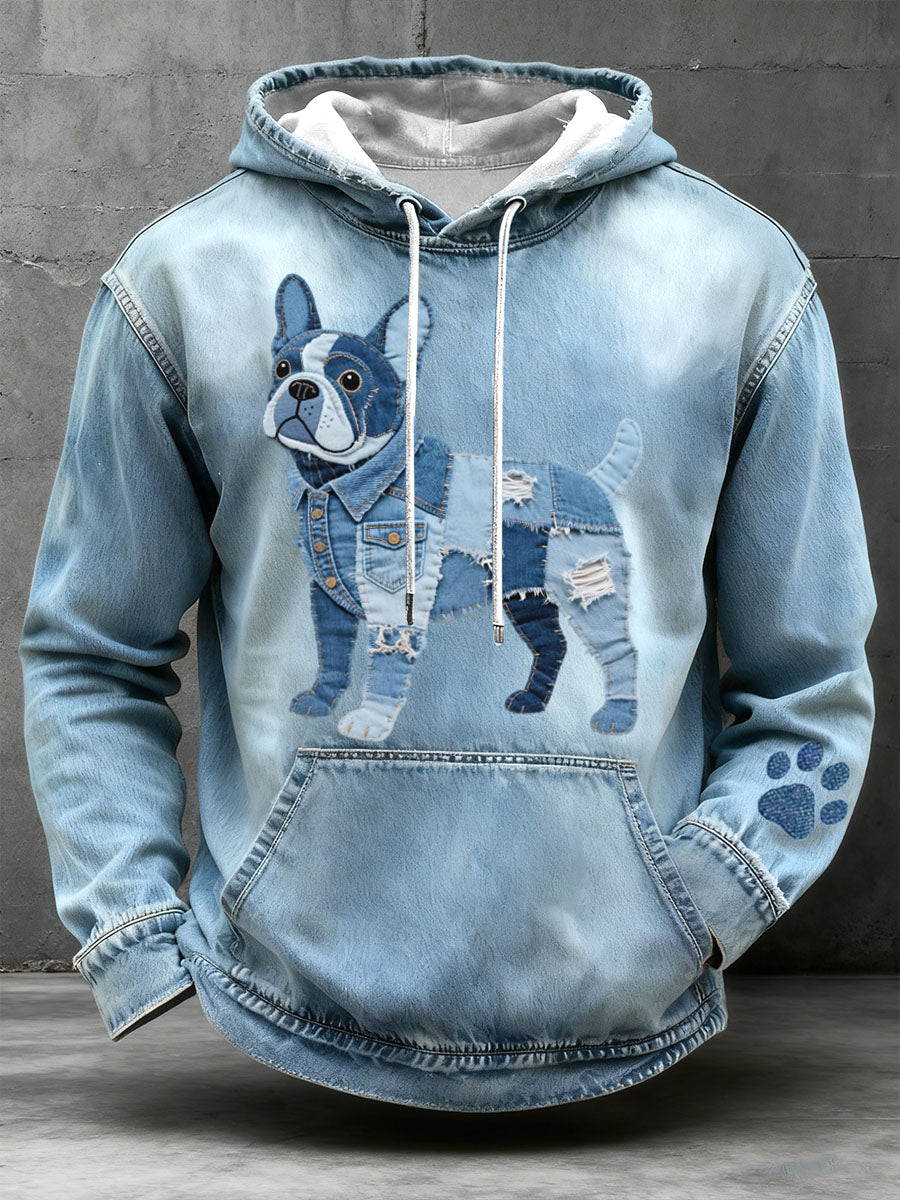 Paco - Sudadera con Capucha de Patchwork Estilo Bulldog Francés para Hombre