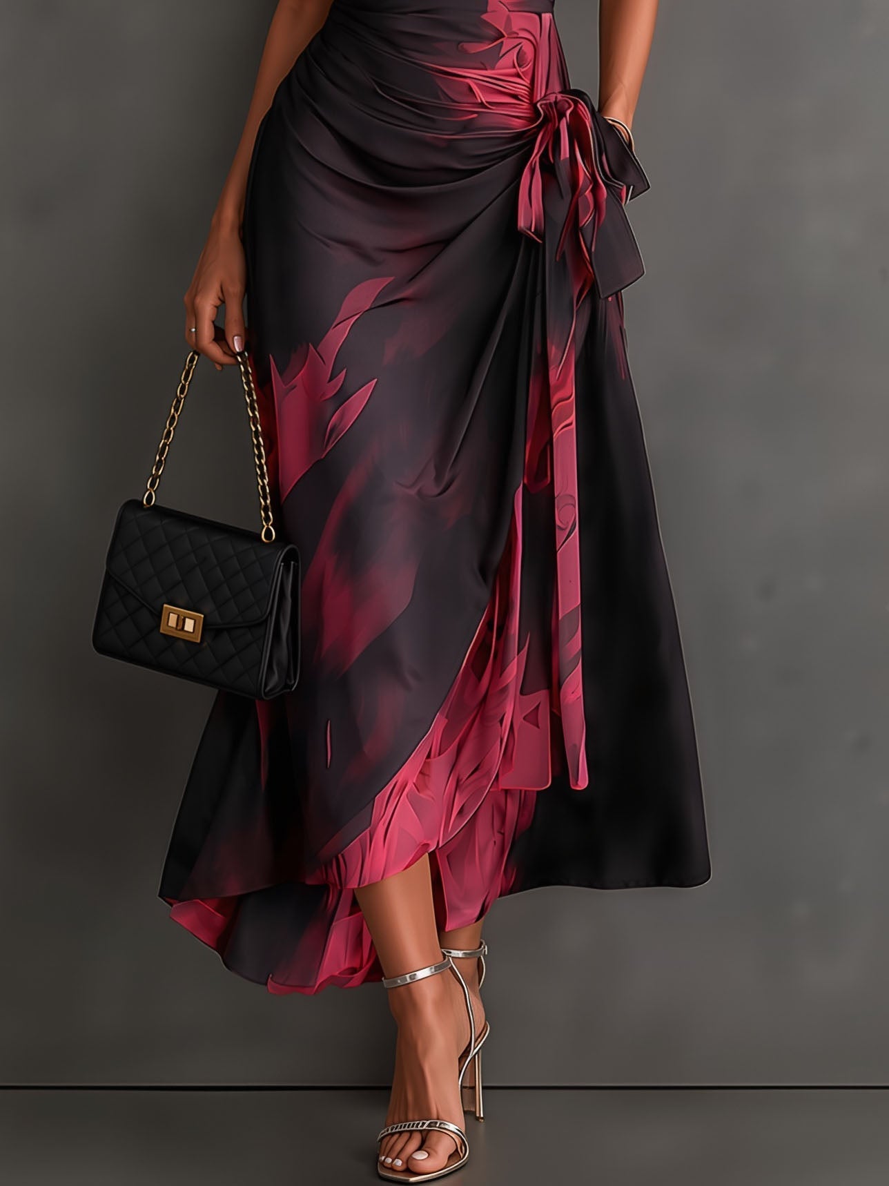 Vestido Midi con Estampado Abstracto y Escote en V