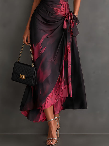 Vestido Midi con Estampado Abstracto y Escote en V